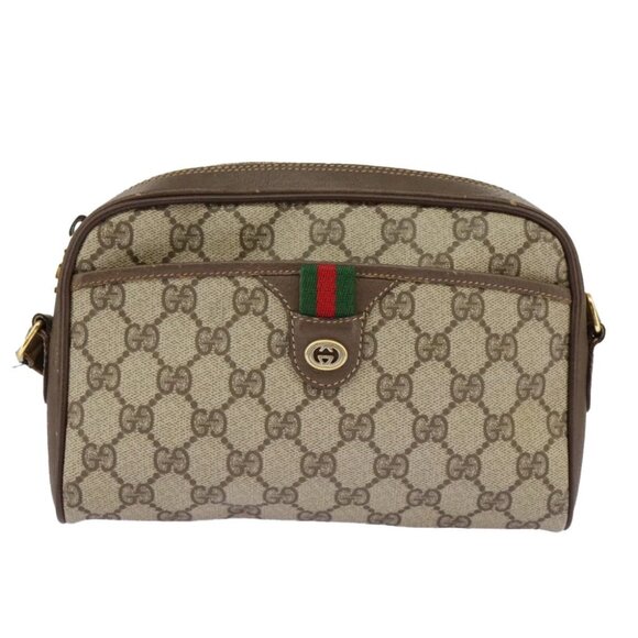 GUCCI GG Supreme Web Sherry Line Shoulder Bag PVC Beige - Picture 3 of 15